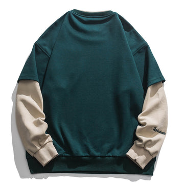 Wiaofellas Vintage Flocked Letter Fake Two Patchwork Hoodie Pullover Harajuku Sweatshirts Men Hip Hop Streetwear Loose Casual Tops